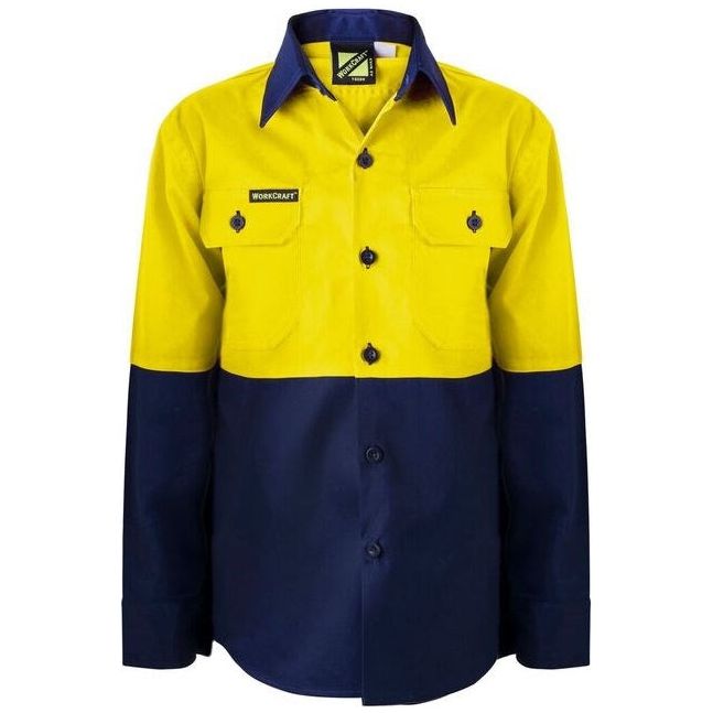 WSK127 Workcraft Kids LIghtweight Hi Vis Long Sleeve Cotton Drill Shirt
