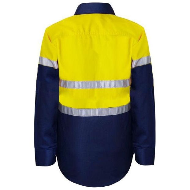 WSK125 Workcraft Kids Lightweight Hi Vis Long Sleeve Reflective Cotton Drill Shirt With Tape