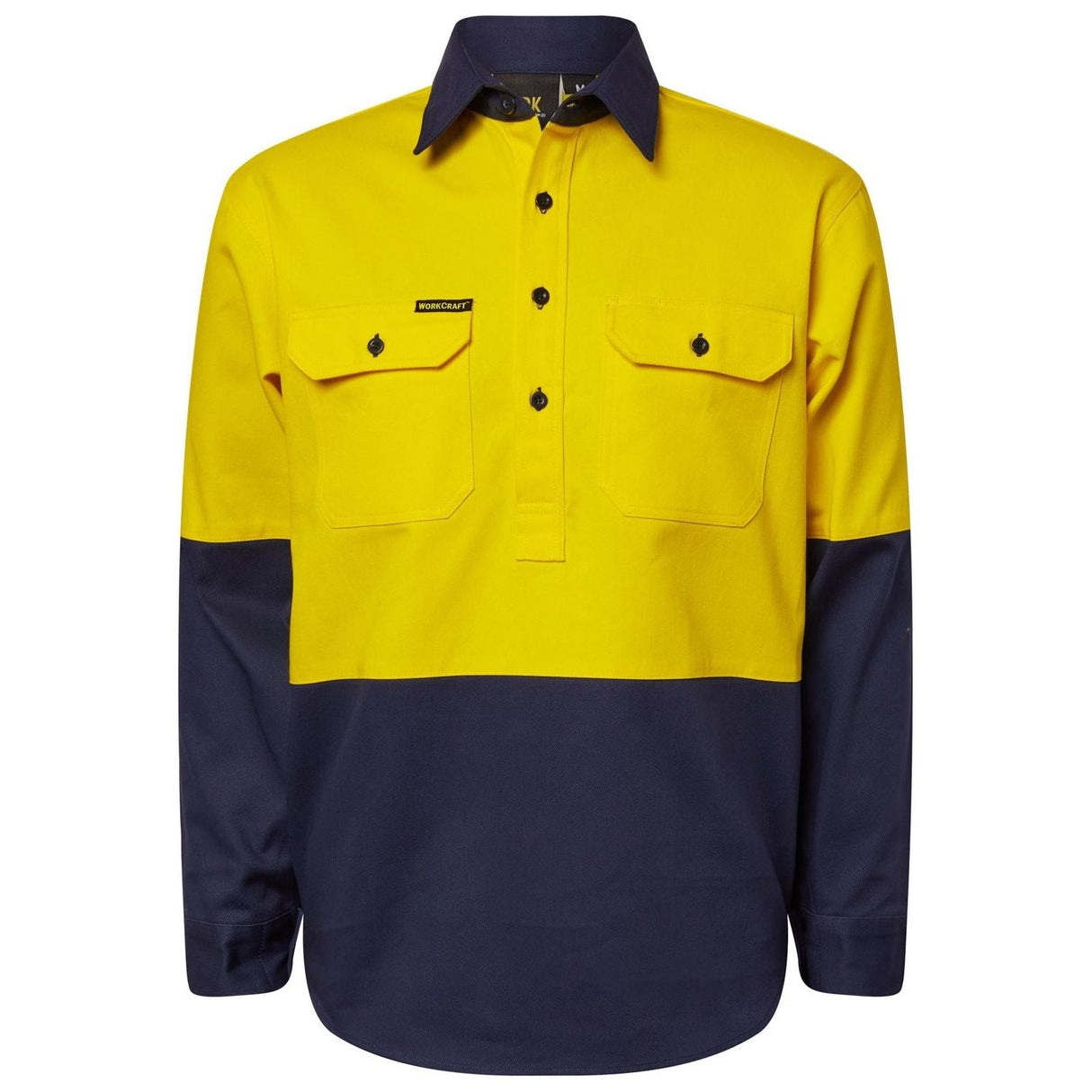 WS4254 Workcraft Heavy Duty Hybrid Two Tone Half Placket Cotton Drill With Gusset Sleeves