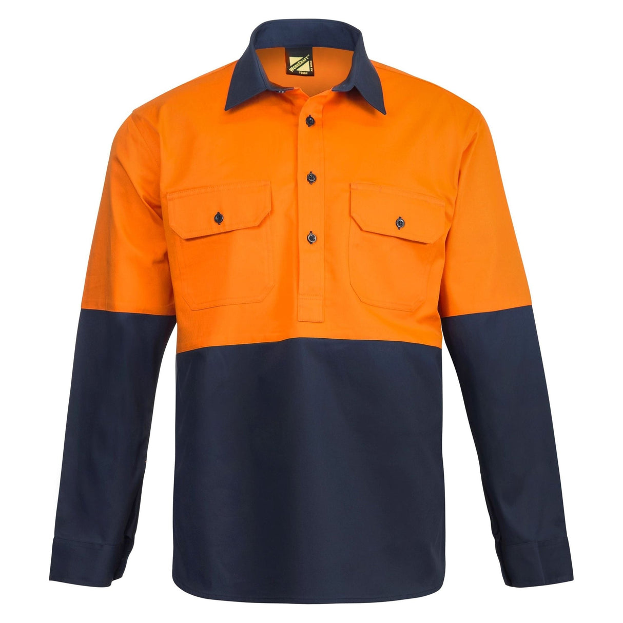 WS4256 Workcraft Hi Vis Two Tone Half Placket Cotton Drill Shirt With Semi Gusset Sleeves