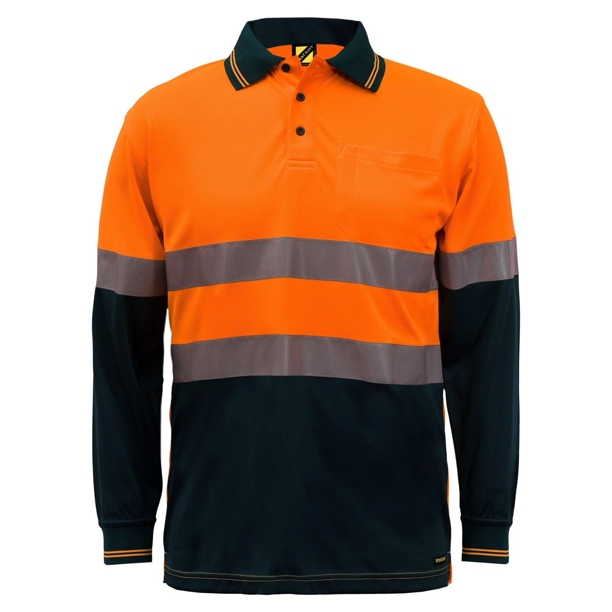 WSP409 Workcraft Hi Vis Two Tone Lightweight Long Sleeve Micromesh Polo With Pocket And CSR Reflective Tape