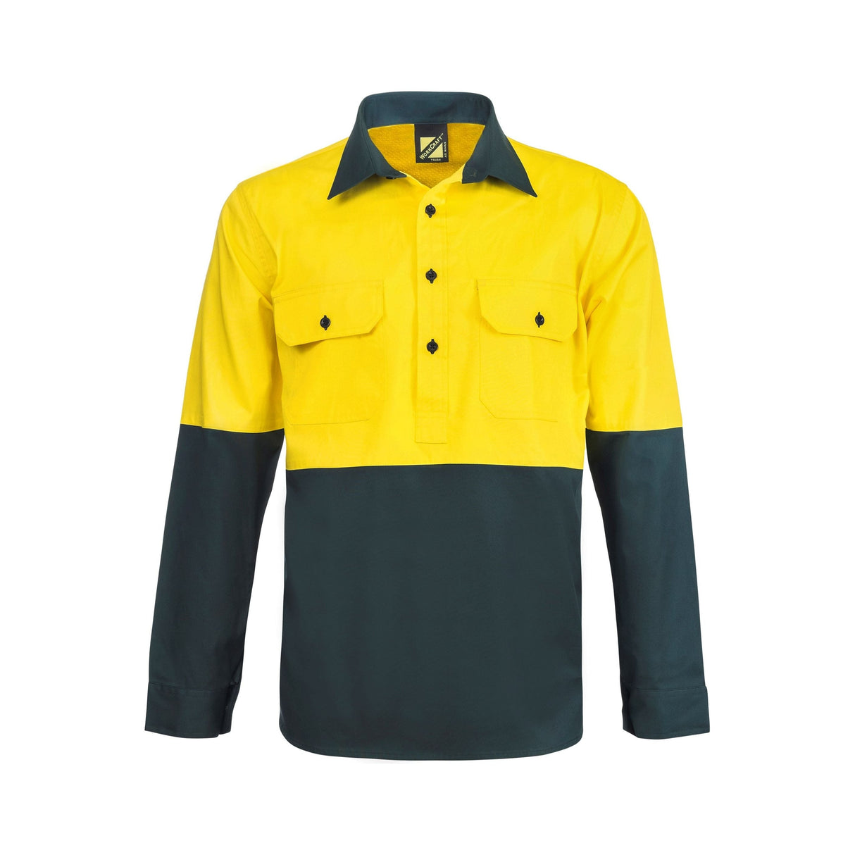 WS4255 Workcraft Lightweight Hi Vis Two Tone Half Placket Vented Cotton Drill Shirt With Semi Gusset Sleeves