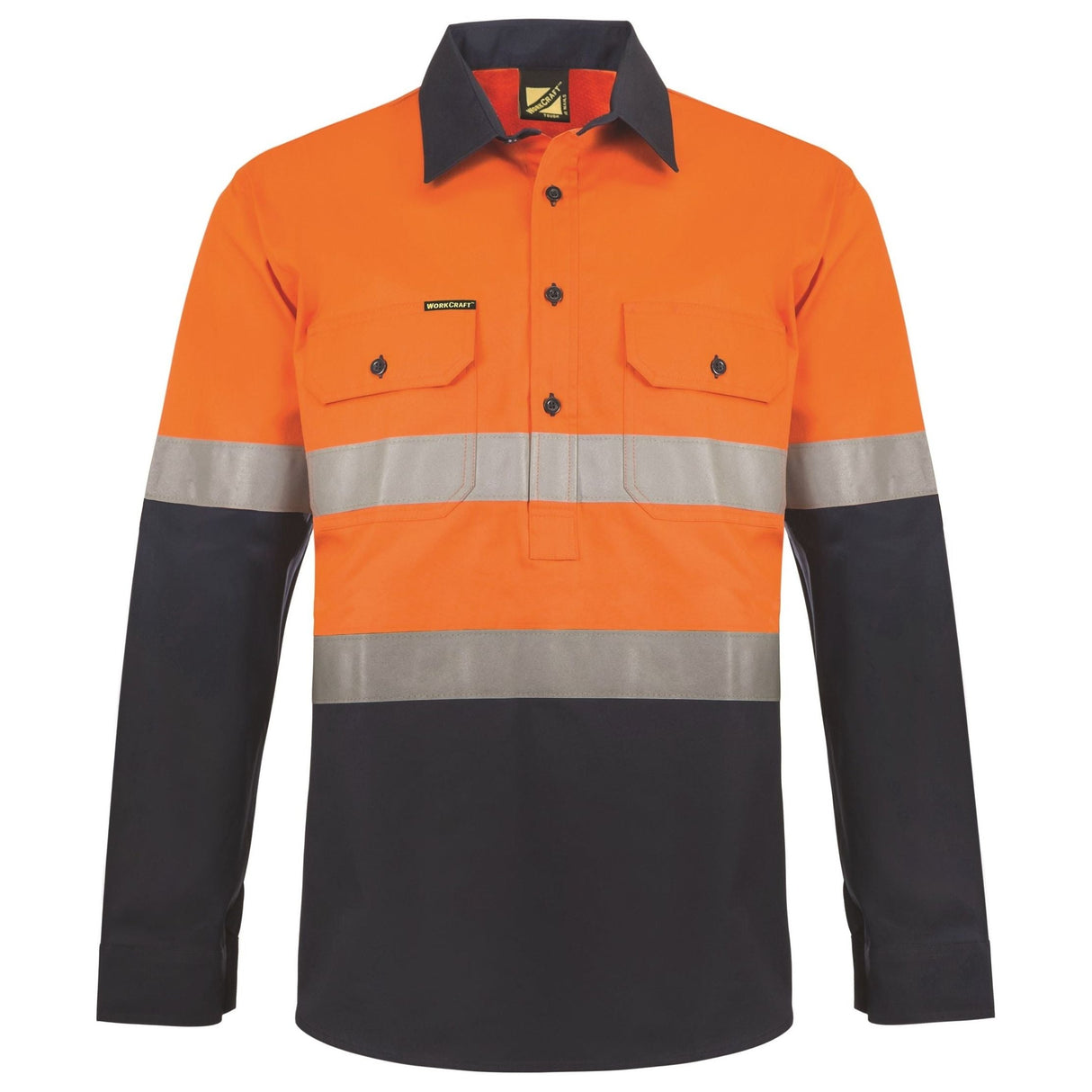 WS6031 Workcraft Heavy Duty Hybrid Two Tone Half Placket Cotton Drill Shirt With Guesset Sleeves And CSR Reflective Tape