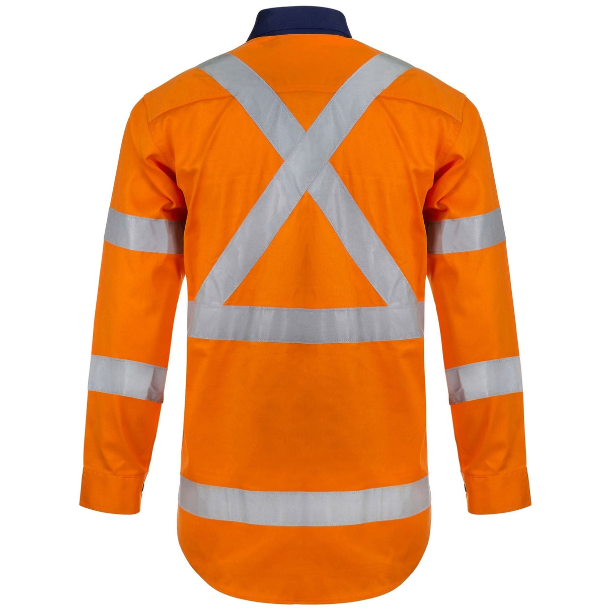 WS6020 Workcraft Hi Vis Two Tone Front Long Sleeve Cotton Drrill Shirt With X Pattern CSR Reflective Tape