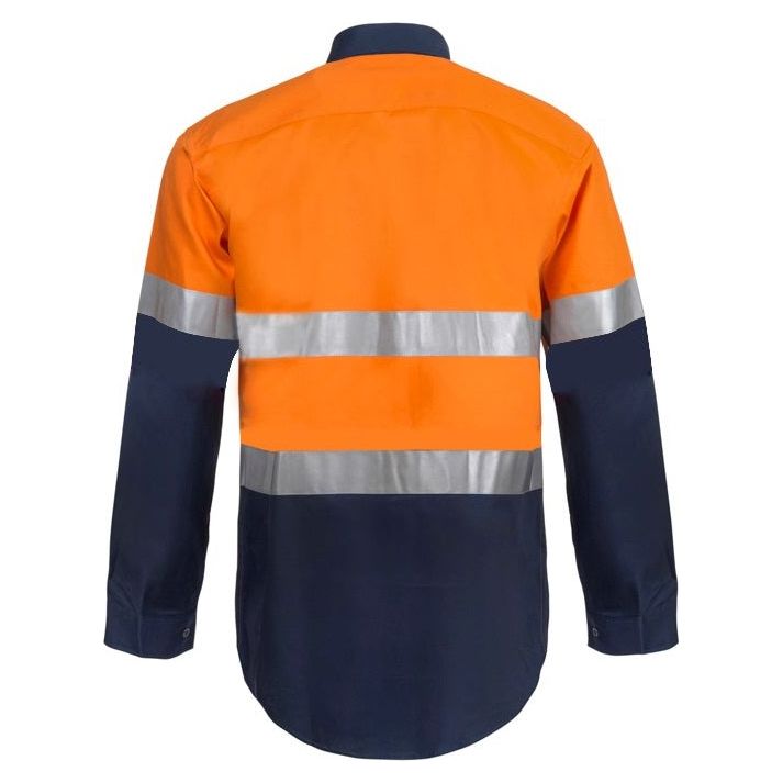 WS6031 Workcraft Heavy Duty Hybrid Two Tone Half Placket Cotton Drill Shirt With Guesset Sleeves And CSR Reflective Tape