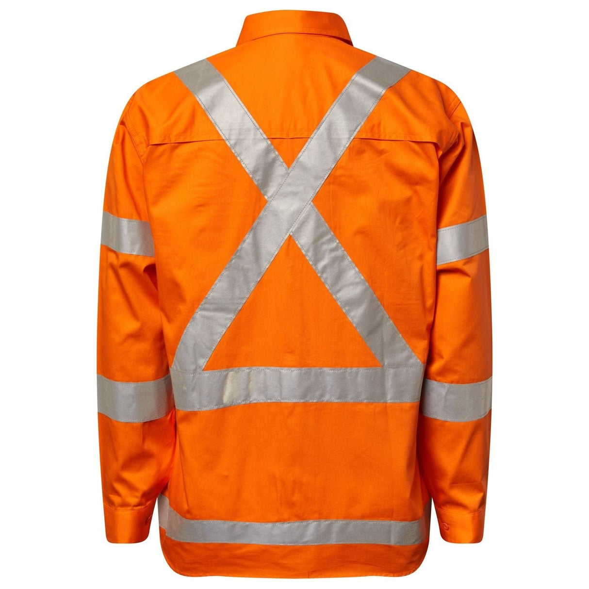 WS6010 Workcraft Lightweight Hi Vis Long Sleeve Vented Cotton Drill Shirt With X Pattern CSR Reflective Tape