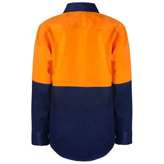 WSK127 Workcraft Kids LIghtweight Hi Vis Long Sleeve Cotton Drill Shirt