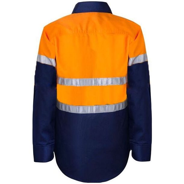 WSK125 Workcraft Kids Lightweight Hi Vis Long Sleeve Reflective Cotton Drill Shirt With Tape