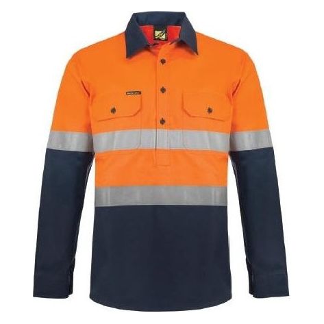 WS6033 Workcraft Hi Vis Two Tone Half Placket Cotton Drill Shirt with Semi Gusset Sleeves And Csr Reflective Tape