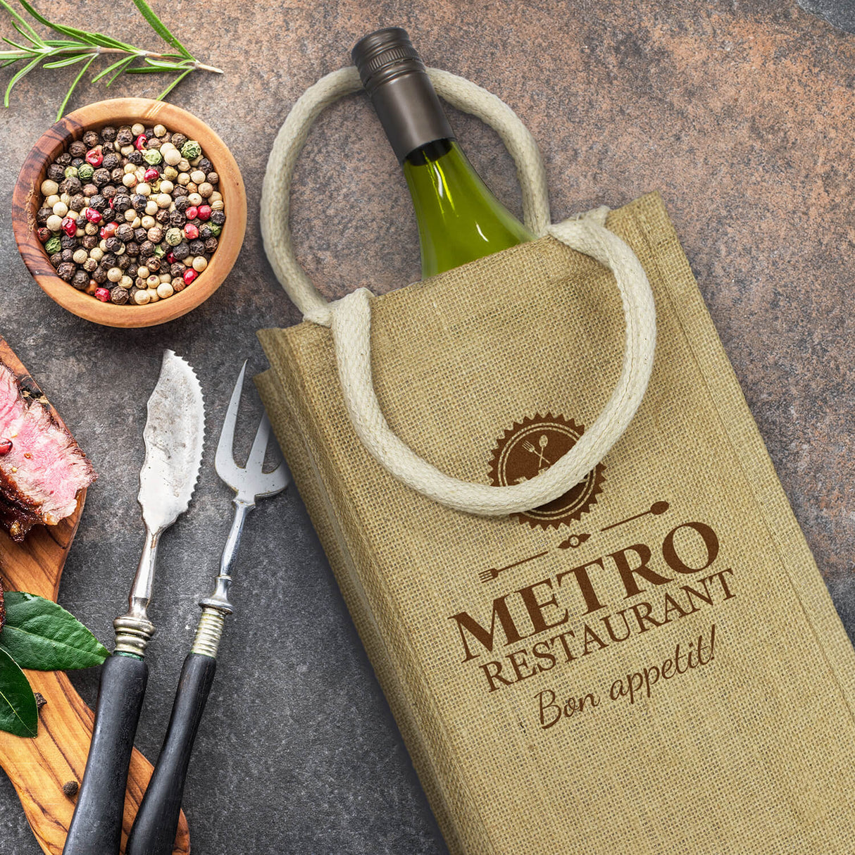 Donato Jute Double Wine Carrier - Printed