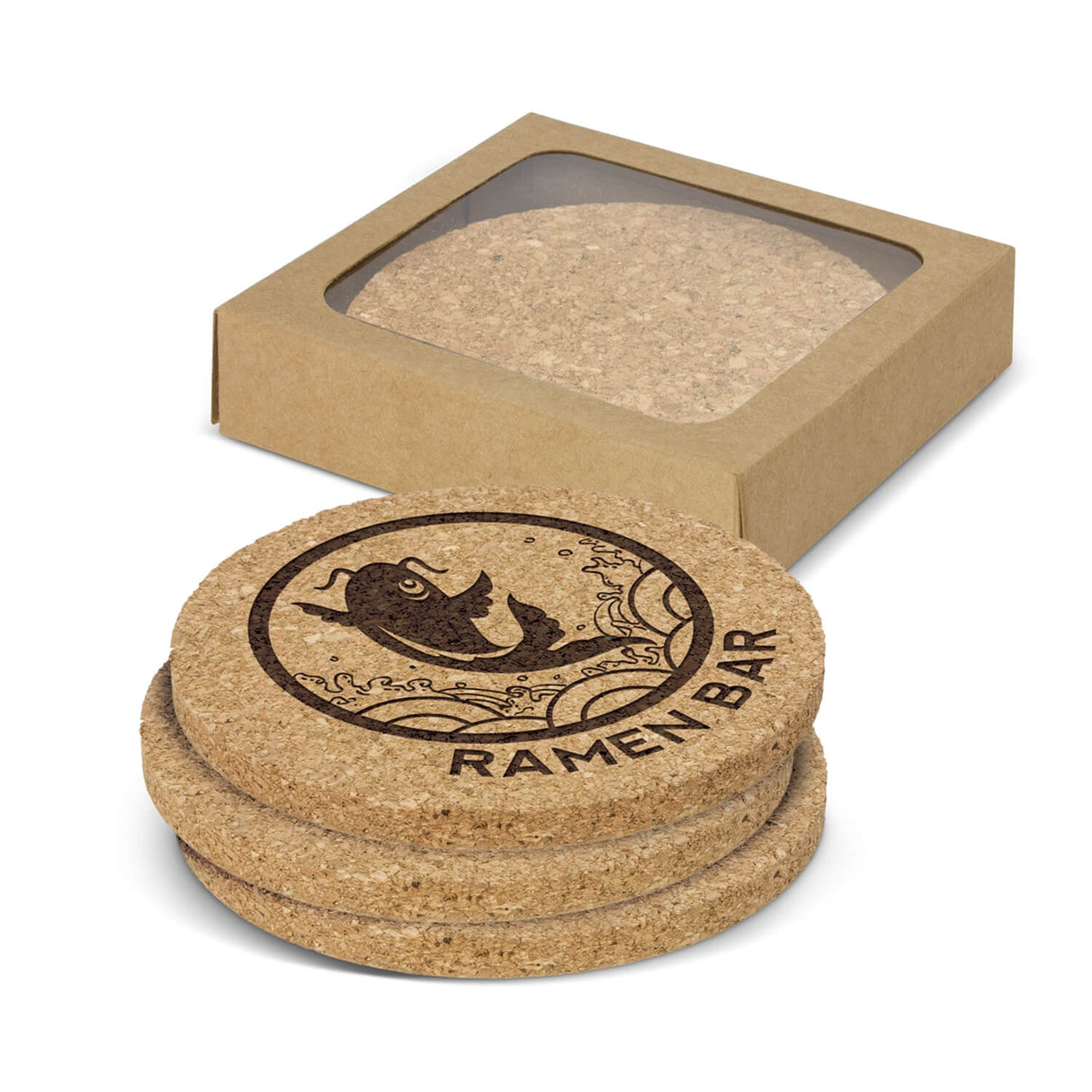 Oak Cork Coaster Round Set of 4
