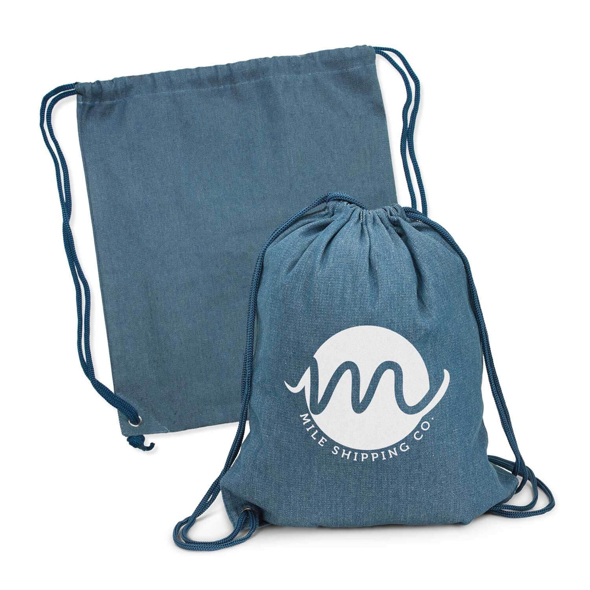 Denim Drawstring Backpack - Printed