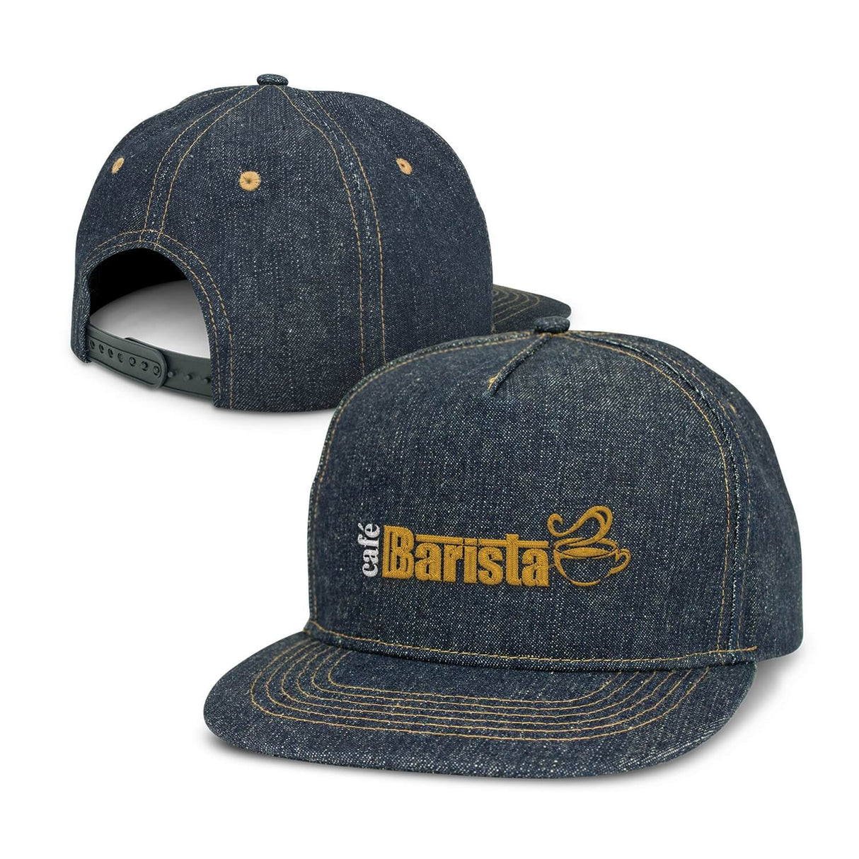 Denim Flat Peak Cap  - Embroidered
