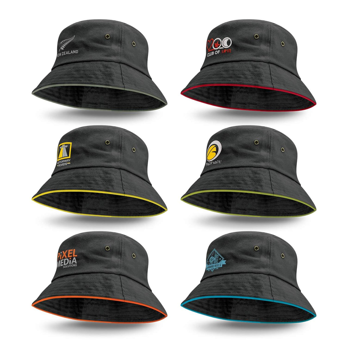 Bucket Hat - Coloured Sandwich Trim - Embroidered