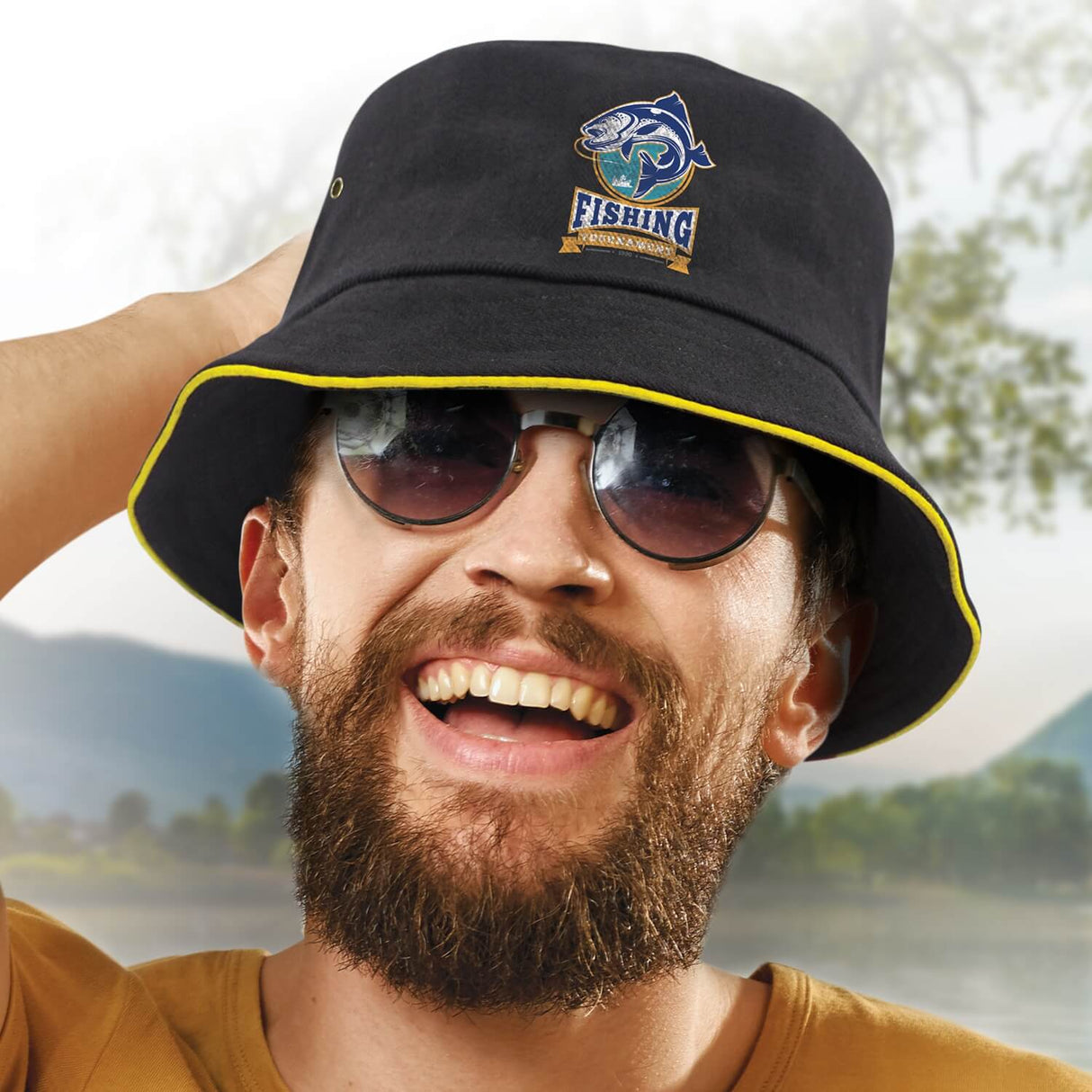 Bucket Hat - Coloured Sandwich Trim - Embroidered