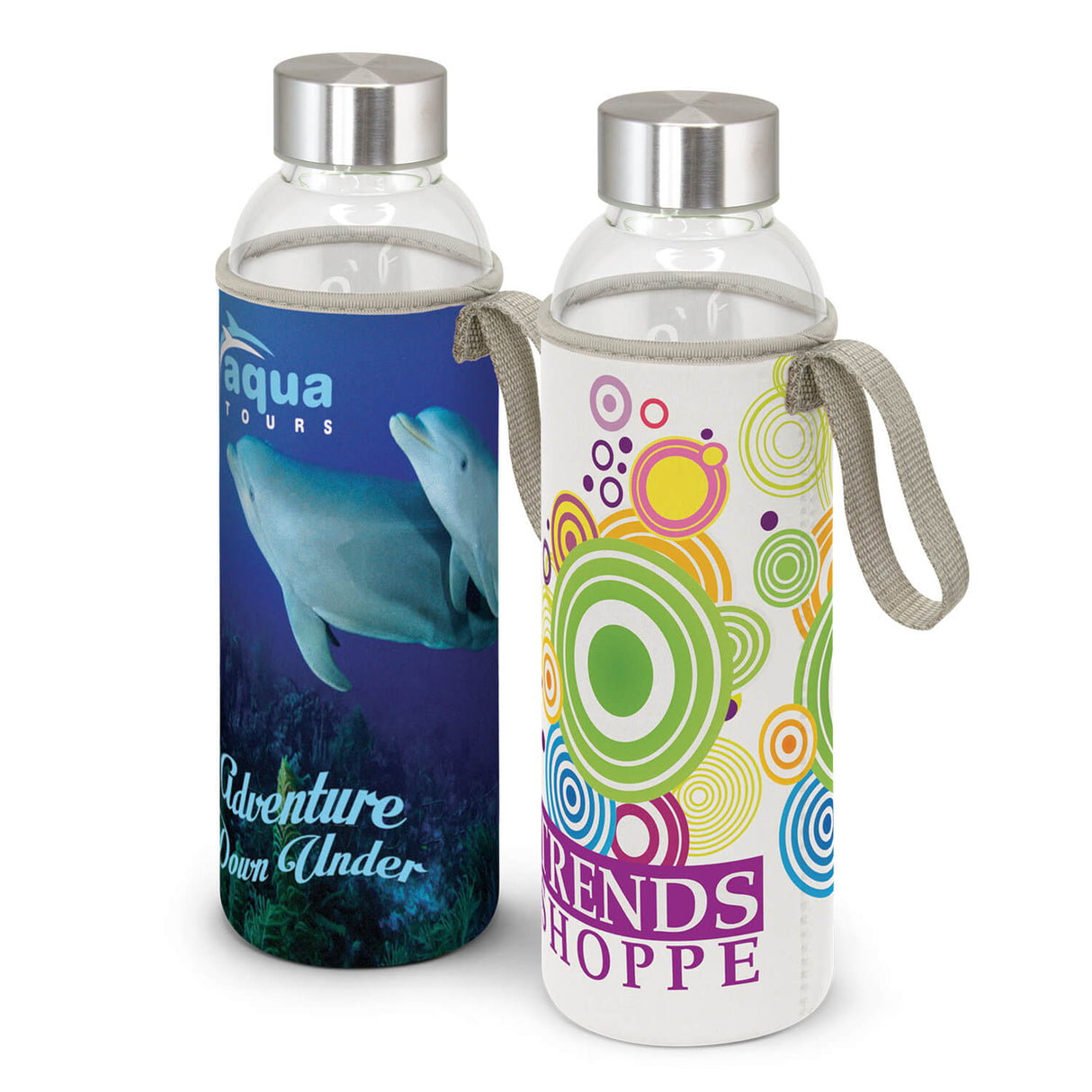 Glass Drink Bottle w/ Neoprene Sleeve 600ml - Printed