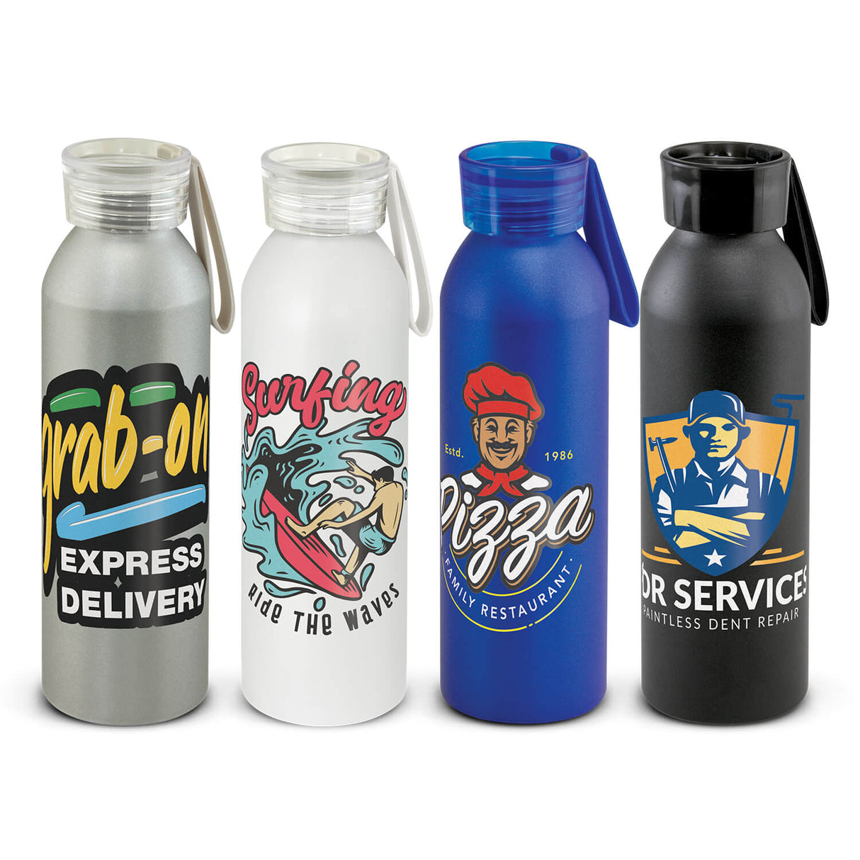 Aluminium Custom Water Bottle w/ Carry Handle 600ml - Printed