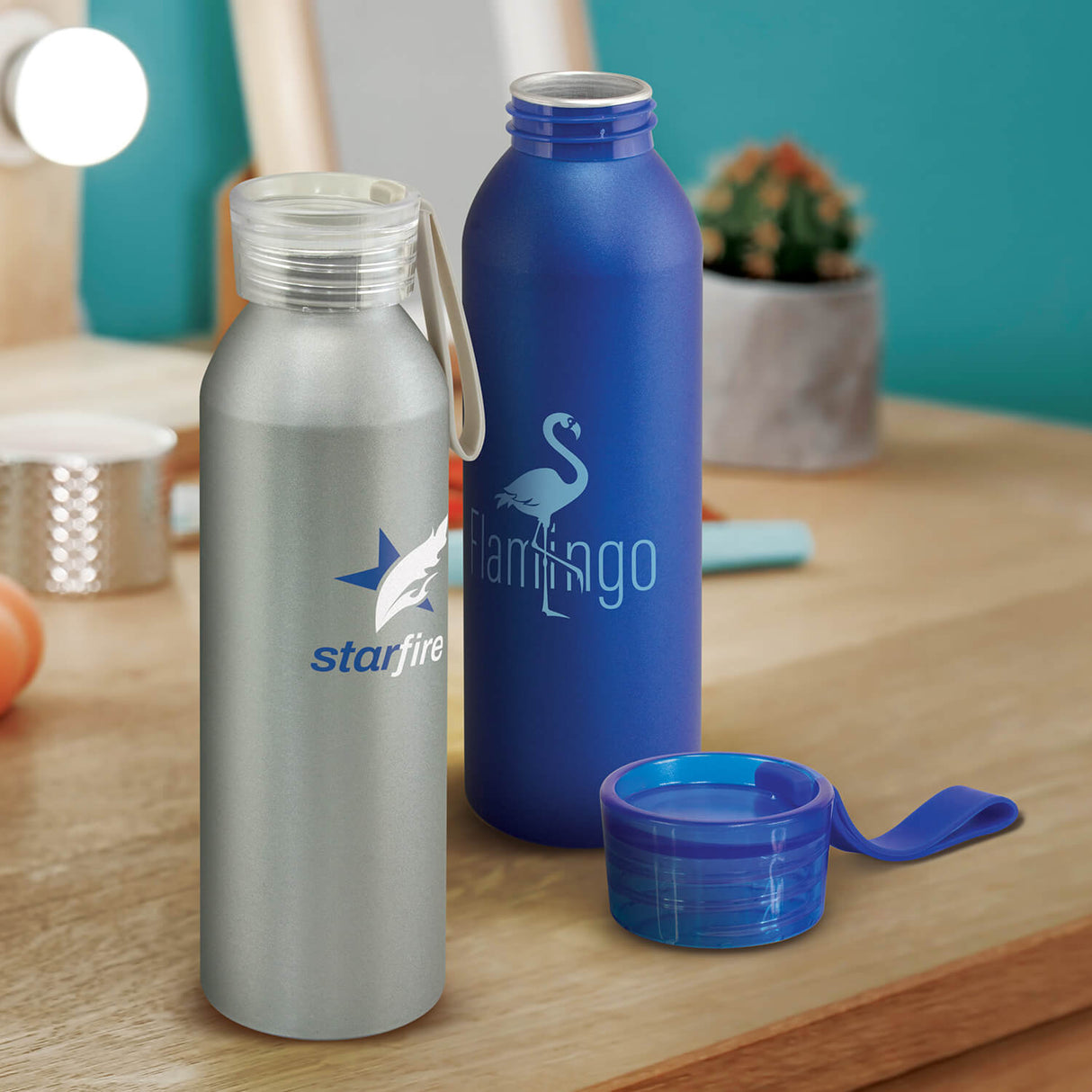 Aluminium Custom Water Bottle w/ Carry Handle 600ml - Printed