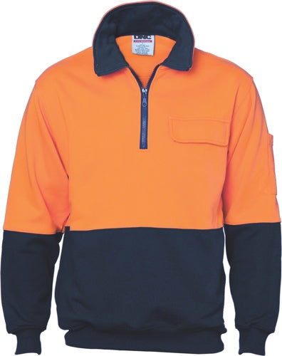 3923 - HiVis Two Tone 1/2 Zip Cotton Fleecy Windcheater