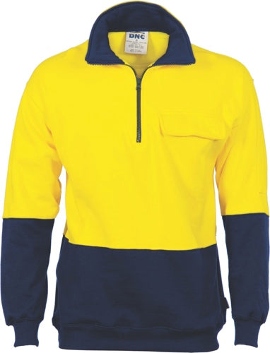 3923 - HiVis Two Tone 1/2 Zip Cotton Fleecy Windcheater