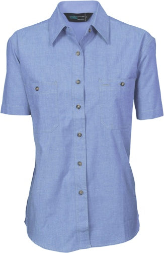 4105 Ladies Cotton Chambray Shirt Short Sleeve