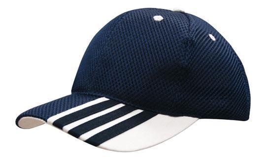 Headwear Sandwich Mesh With Striping On Peak Cap (4109)