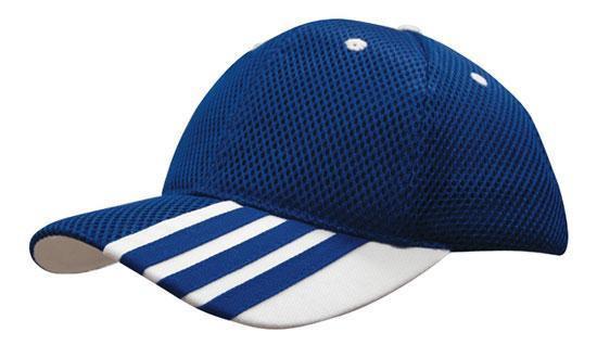Headwear Sandwich Mesh With Striping On Peak Cap (4109)