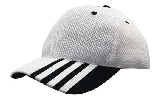 Headwear Sandwich Mesh With Striping On Peak Cap (4109)