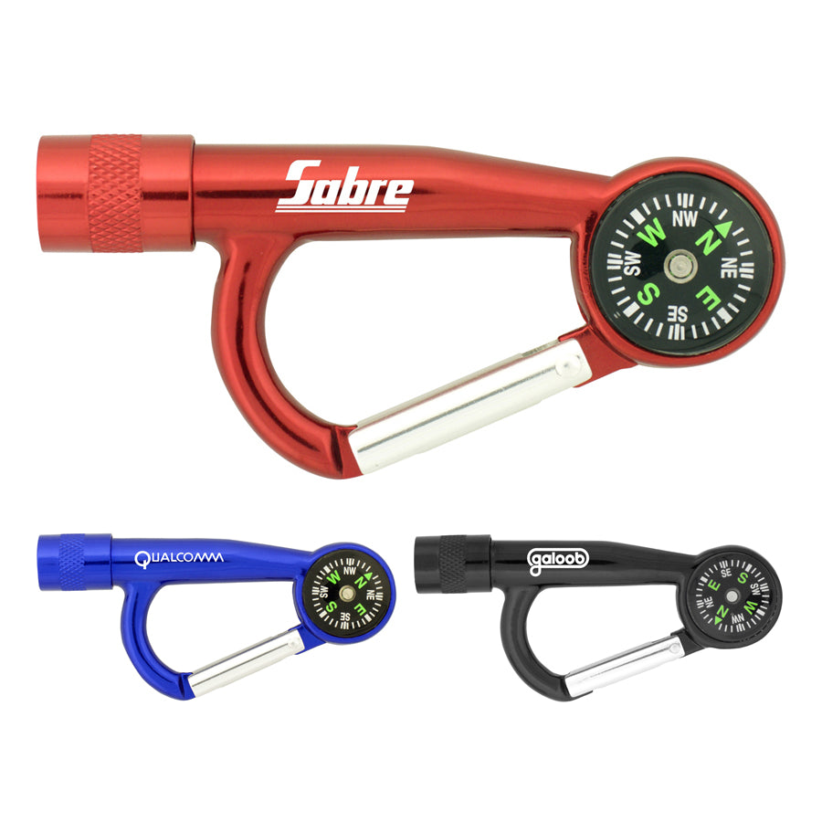Flashlight Carabiner with Compass - Branded