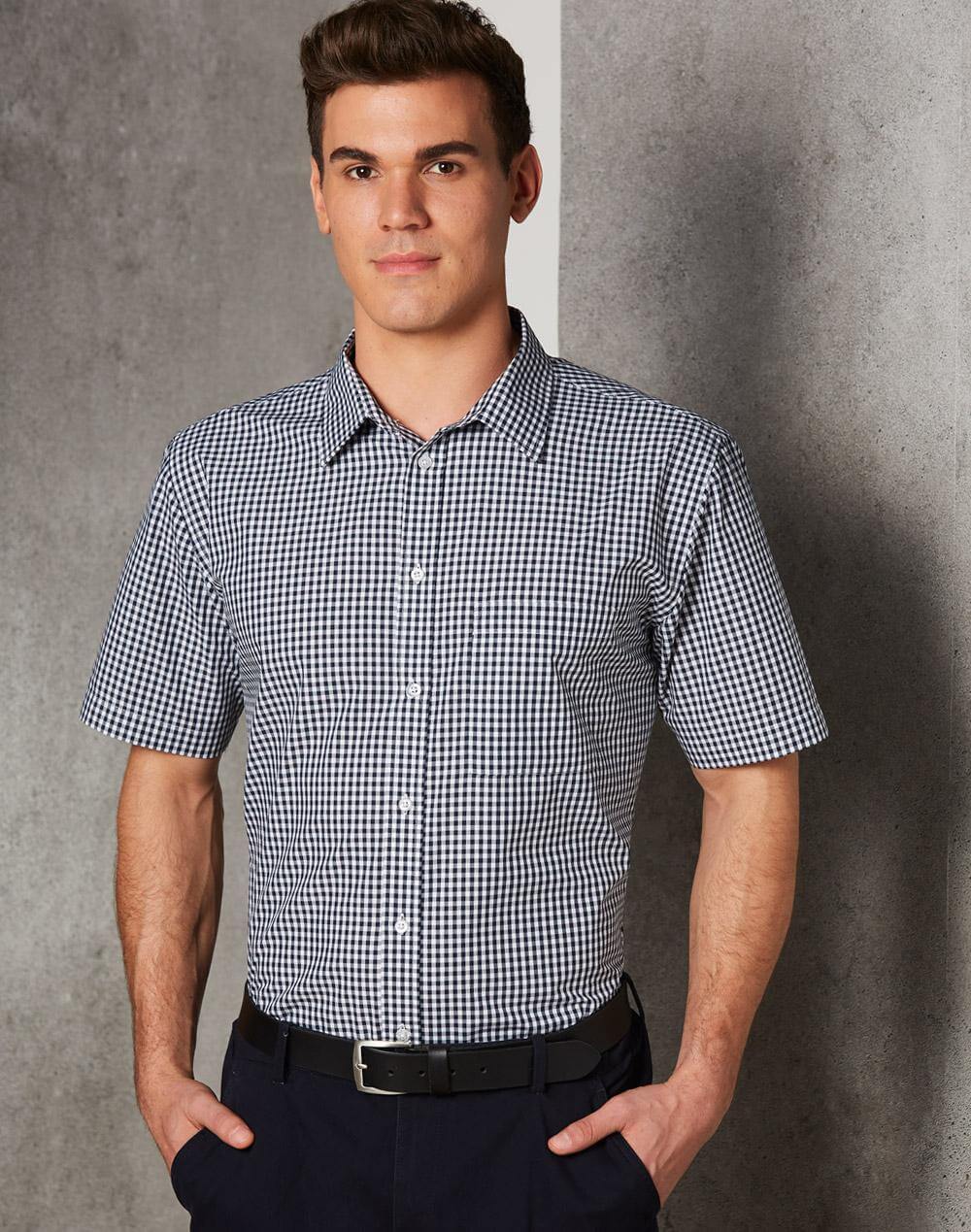 M7300S Men's Gingham Check Short Sleeve Shirt