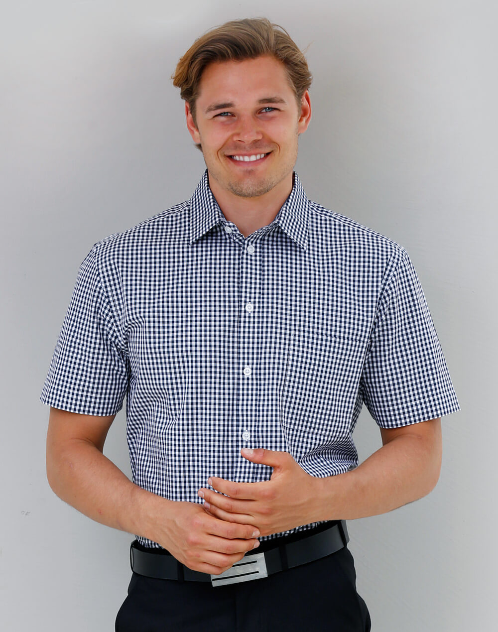 M7300S Men's Gingham Check Short Sleeve Shirt