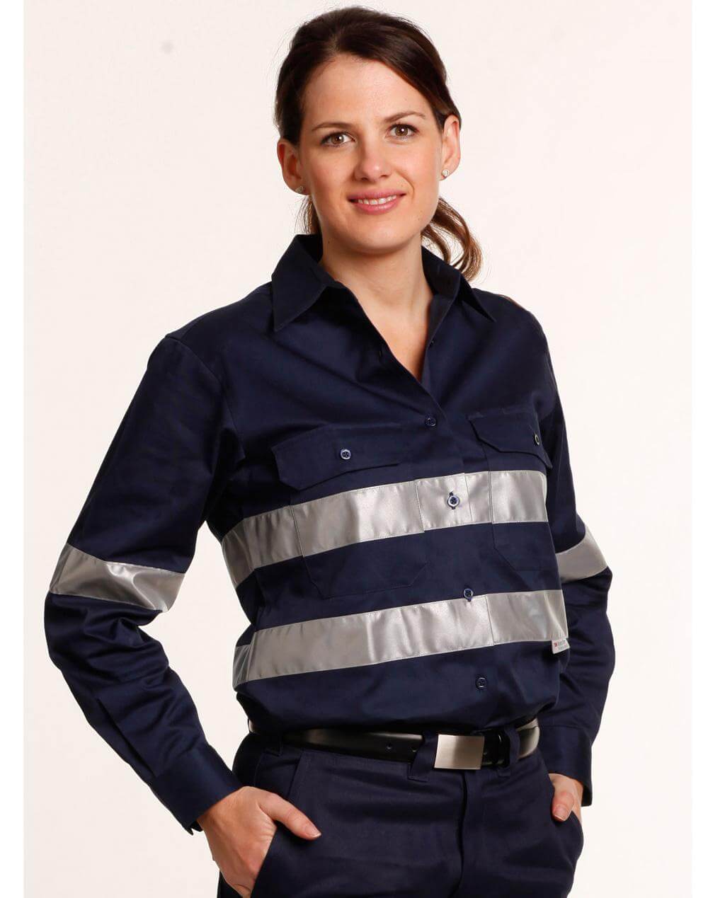 WT08HV Ladies High Visibility Cotton Drill Safety Shirts with 3M Tapes