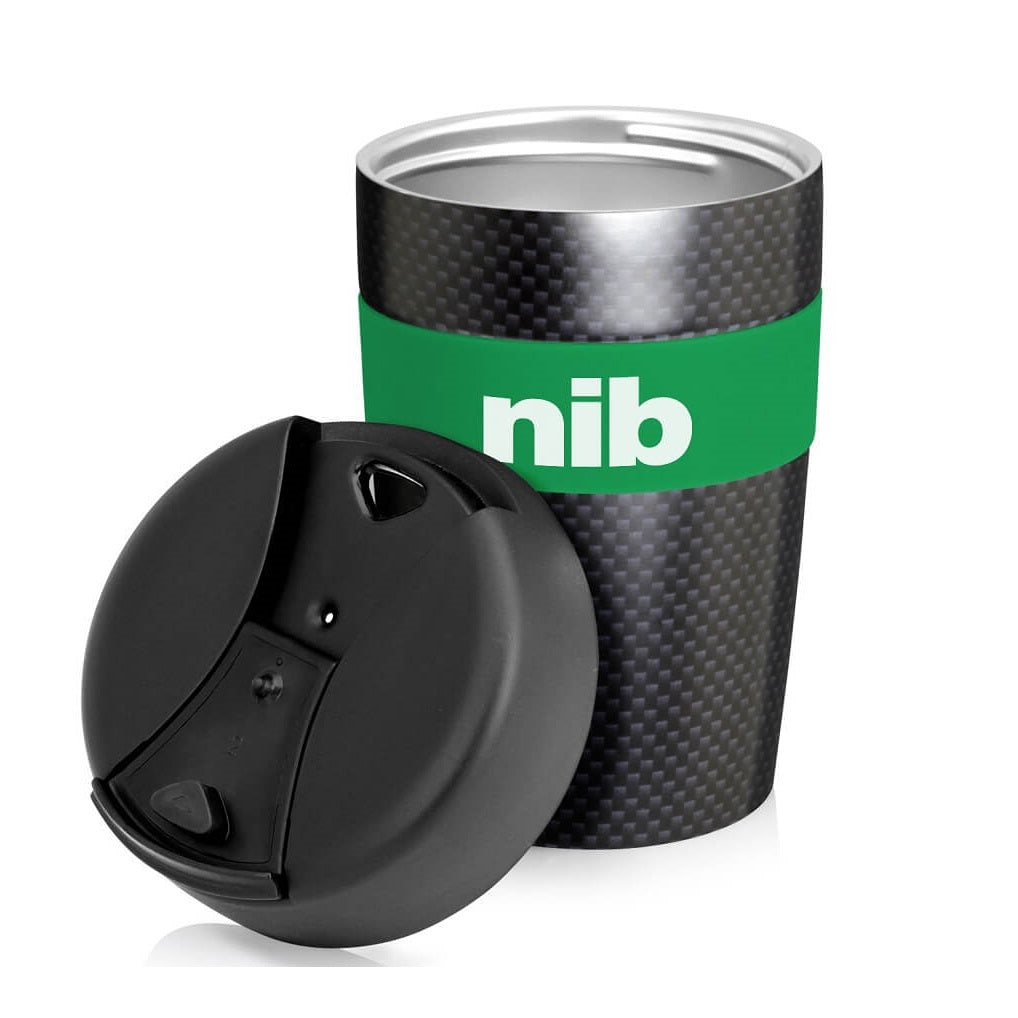 Eco Coffee Cup Stainless Double Wall Cup2Go Carbon Fibre 375ML - Printed