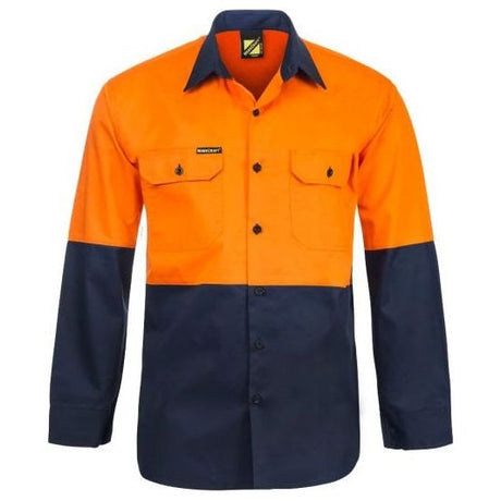 WS4247 Workcraft Lightweight Hi Vis Two Tone Long Sleeve Vented Cotton Drill Shirt