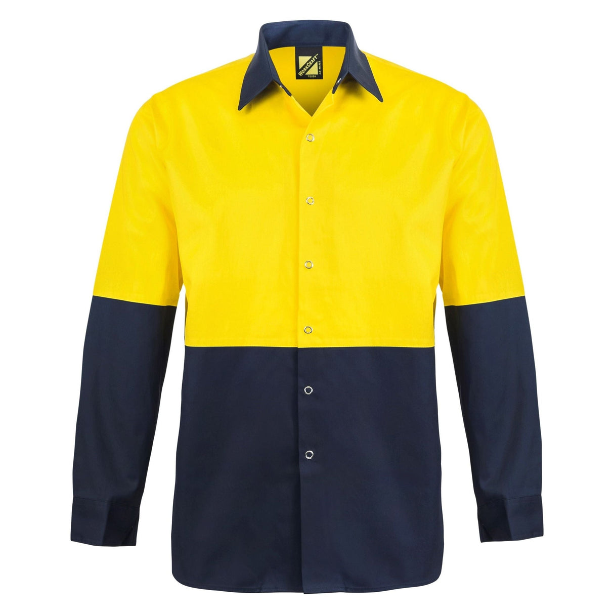 WS3035 Workcraft Hi Vis Long Sleeve Cotton Drill Food Industry Shirt With Press Studs And Spare Pockets