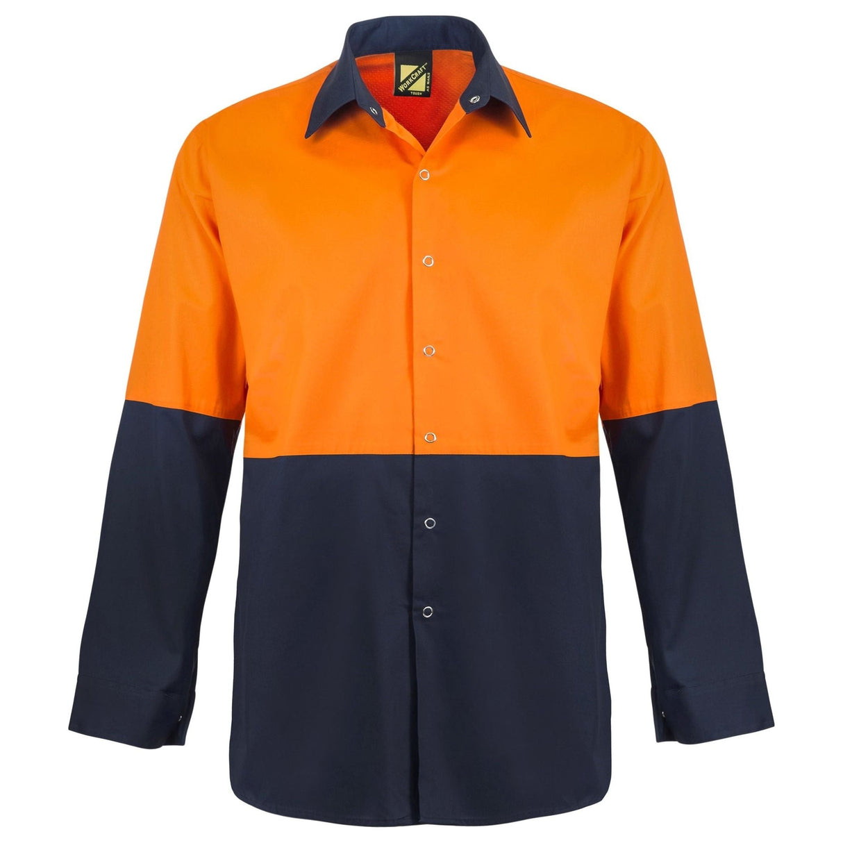 WS3045 Workcraft Lightweight Hi Vis Long Sleeve Vented Cotton Drill Food Industry Shirt With Press Studs And Spare Pockets