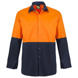 WS3045 Workcraft Lightweight Hi Vis Long Sleeve Vented Cotton Drill Food Industry Shirt With Press Studs And Spare Pockets