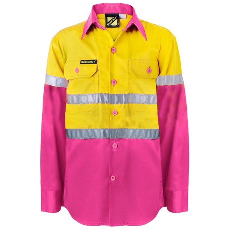 WSK125 Workcraft Kids Lightweight Hi Vis Long Sleeve Reflective Cotton Drill Shirt With Tape (WSK125)