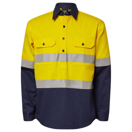 WS6031 Workcraft Heavy Duty Hybrid Two Tone Half Placket Cotton Drill Shirt With Guesset Sleeves And CSR Reflective Tape