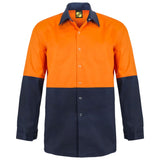 WS3035 Workcraft Hi Vis Long Sleeve Cotton Drill Food Industry Shirt With Press Studs And Spare Pockets