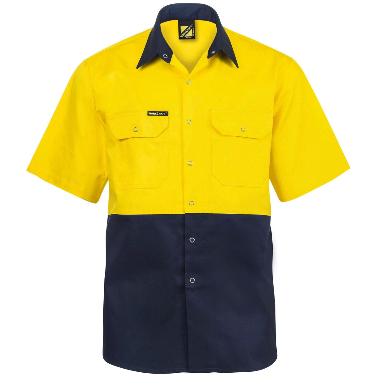 WS3063 Workcraft Hi Vis Short Sleeve Cotton Drill Industrial Shirt With Press Studs