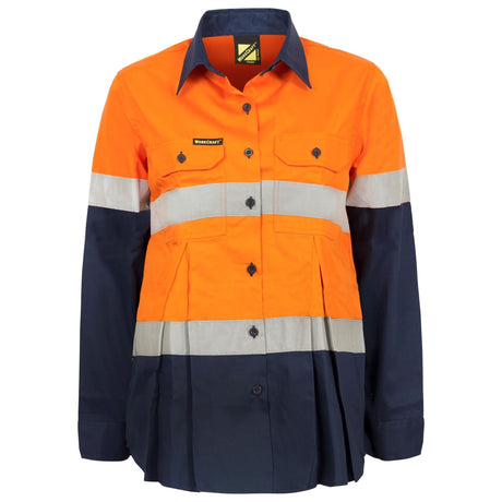 WSL601 Workcraft Maternity Lightweight Hi Vis Long Sleeve Vented Reflective Cotton Drill Shirt With Tape