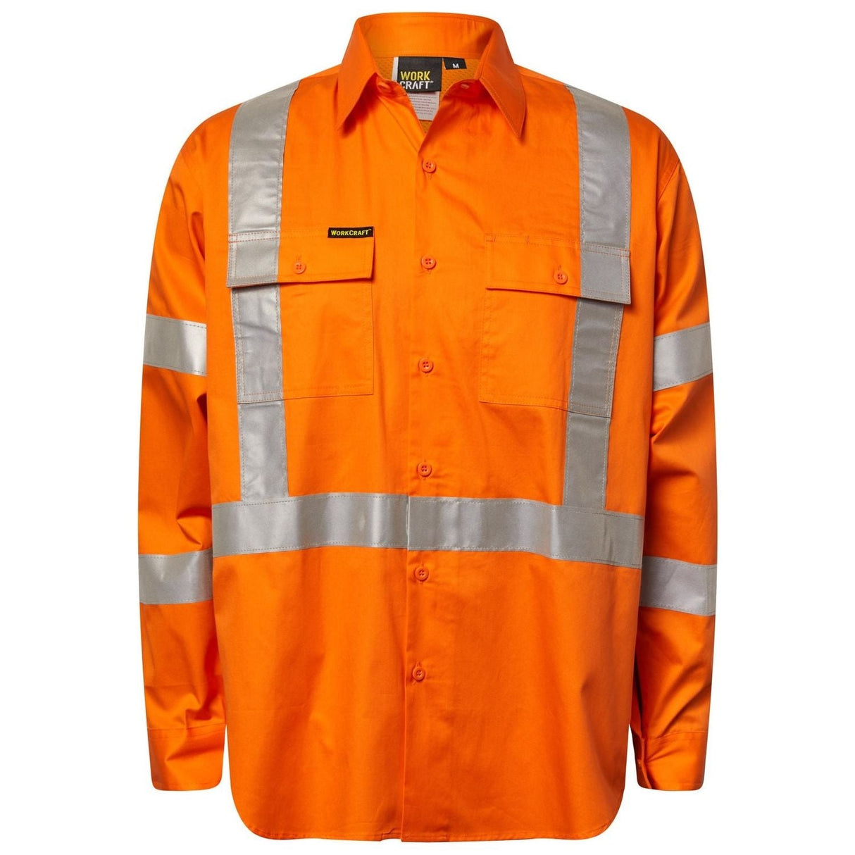 WS6010 Workcraft Lightweight Hi Vis Long Sleeve Vented Cotton Drill Shirt With X Pattern CSR Reflective Tape