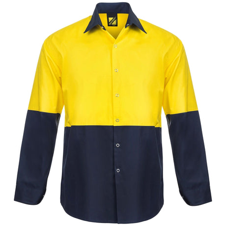 WS3045 Workcraft Lightweight Hi Vis Long Sleeve Vented Cotton Drill Food Industry Shirt With Press Studs And Spare Pockets