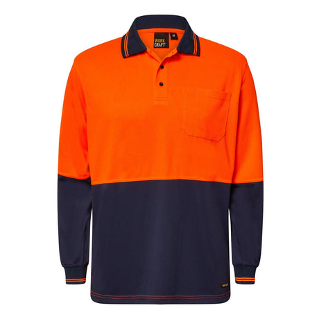 WSP202 Workcraft Hi Vis Two Tone Long Sleeve Micromesh Polo With Pocket