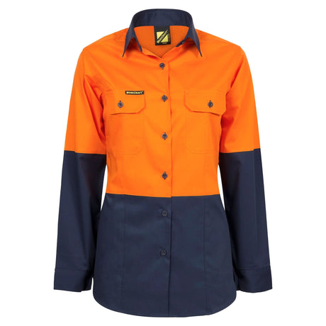 WSL502 Workcraft Ladies Lightweight Hi Vis Long Sleeve Vented Cotton Drill Shirt