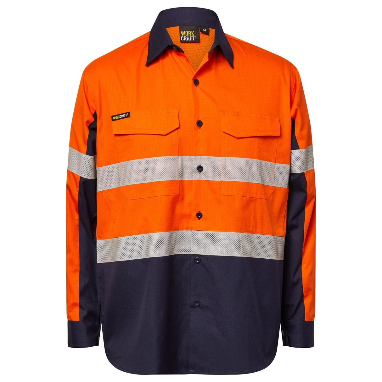 WS6068 Workcraft Hi Vis Long Sleeve Vented Reflective Rip Stop Shirt