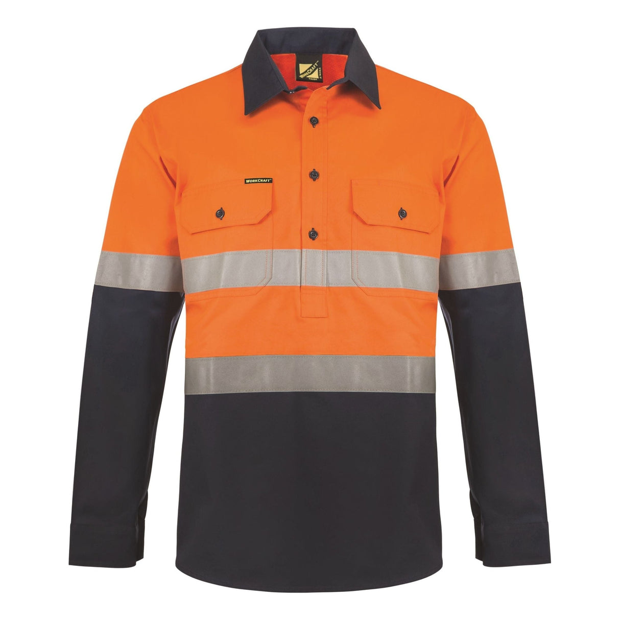 WS6032 Workcraft Lightweight Hi Vis Two Tone Half Placket Vented Cotton Drill Shirt With Semi Gusset Sleeves And CSR Reflective Tape