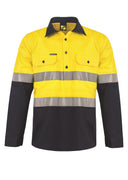 WS6033 Workcraft Hi Vis Two Tone Half Placket Cotton Drill Shirt with Semi Gusset Sleeves And Csr Reflective Tape