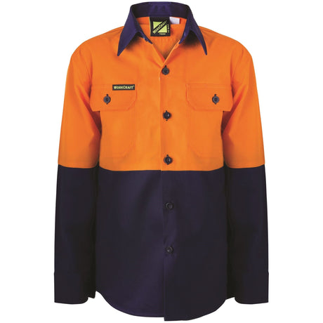 WSK127 Workcraft Kids LIghtweight Hi Vis Long Sleeve Cotton Drill Shirt